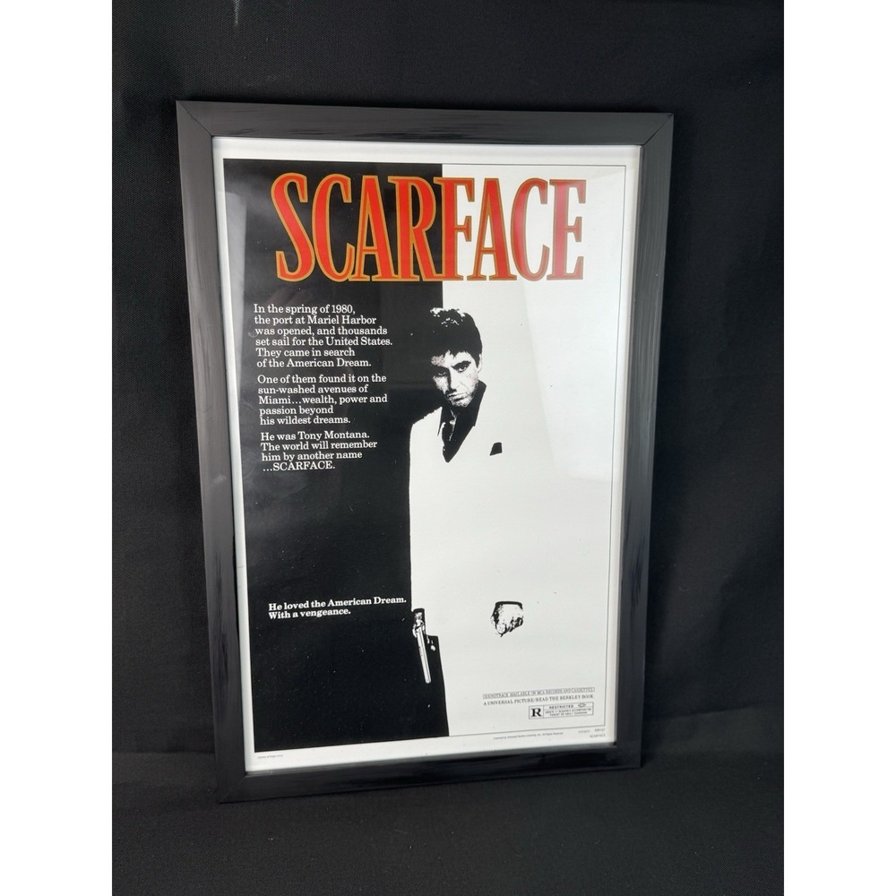 Vintage 1983 Framed Scarface Crime Drama Movie Poster  18" X 12"